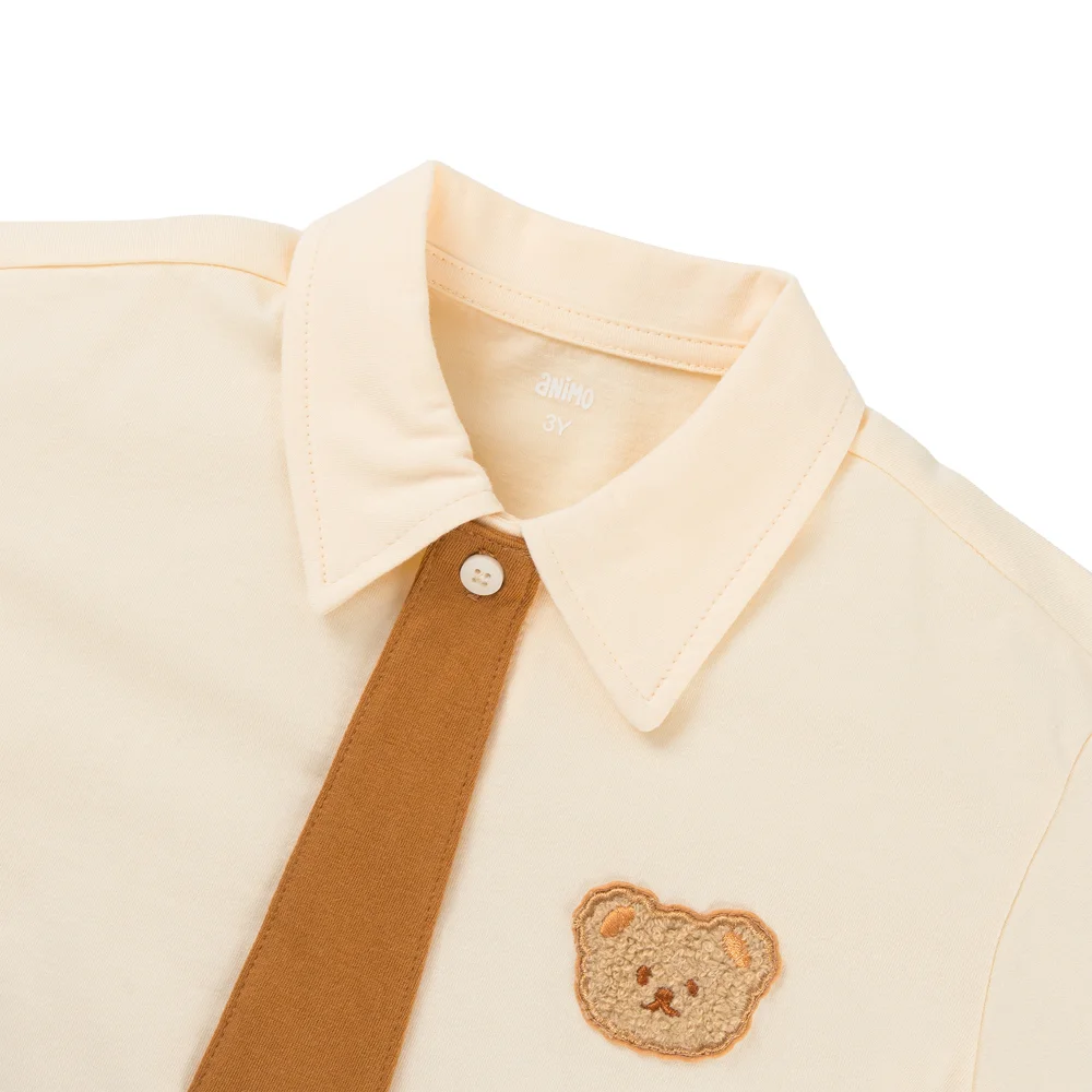Bộ sơ mi bé trai ngắn cà vạt Animo HN1125009 (1-6Y,Kem-nâu, NN01)