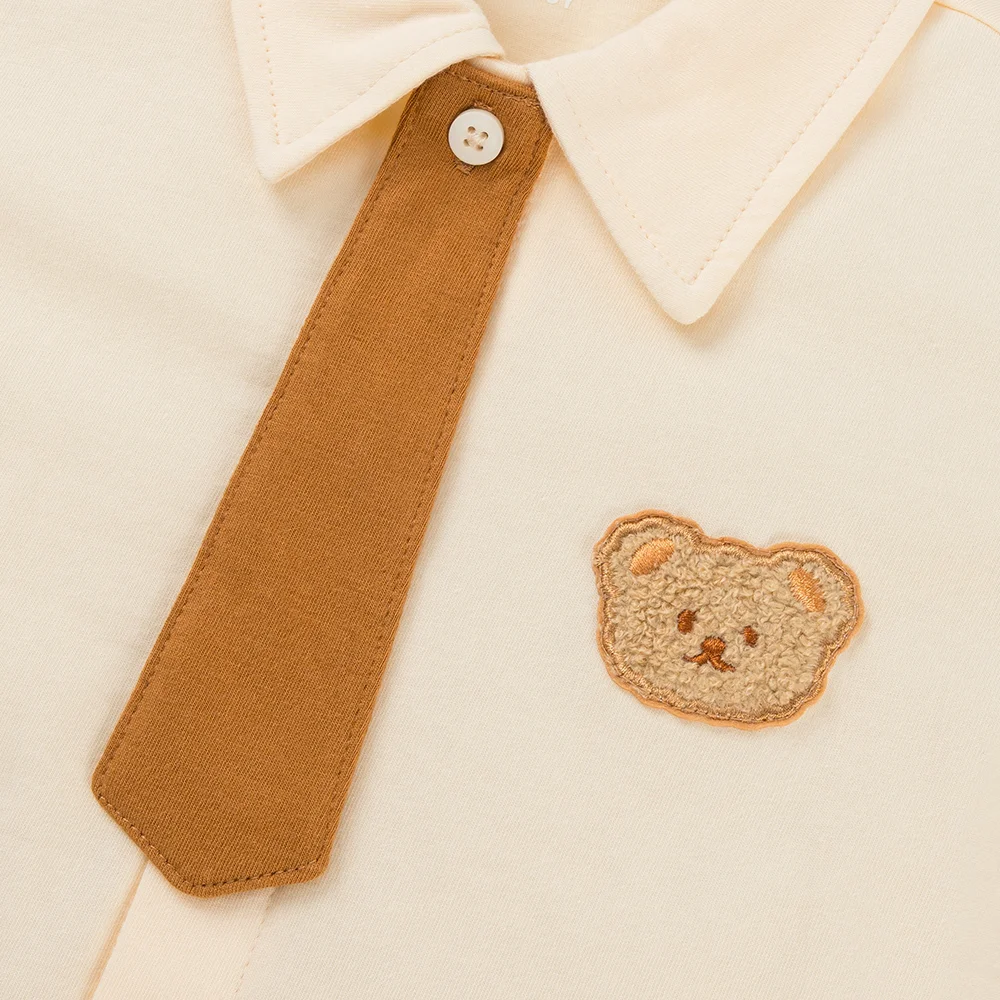 Bộ sơ mi bé trai ngắn cà vạt Animo HN1125009 (1-6Y,Kem-nâu, NN01)