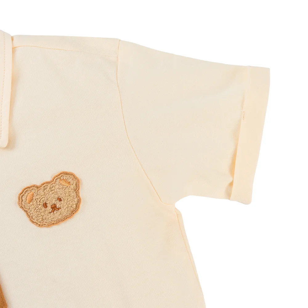 Bộ sơ mi bé trai ngắn cà vạt Animo HN1125009 (1-6Y,Kem-nâu, NN01)