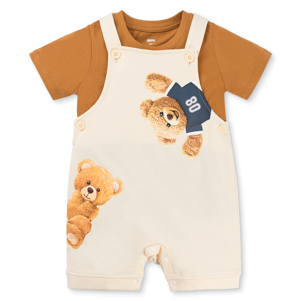 Bộ yếm bé trai ngắn Animo HN1125007 (1-4Y,Kem-nâu, NN02)