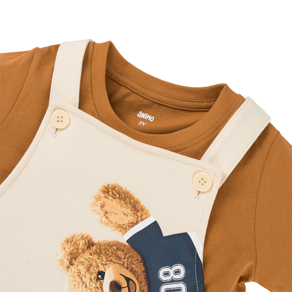 Bộ yếm bé trai ngắn Animo HN1125007 (1-4Y,Kem-nâu, NN02)