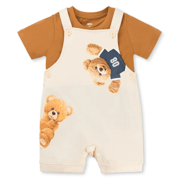 Bộ yếm bé trai ngắn Animo HN1125007 (1-4Y,Kem-nâu, NN02)