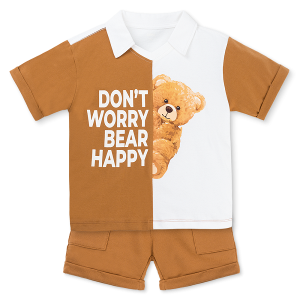 Bộ Polo bé trai ngắn Animo HN1125005 (1-6Y,Trắng-nâu, NN02)