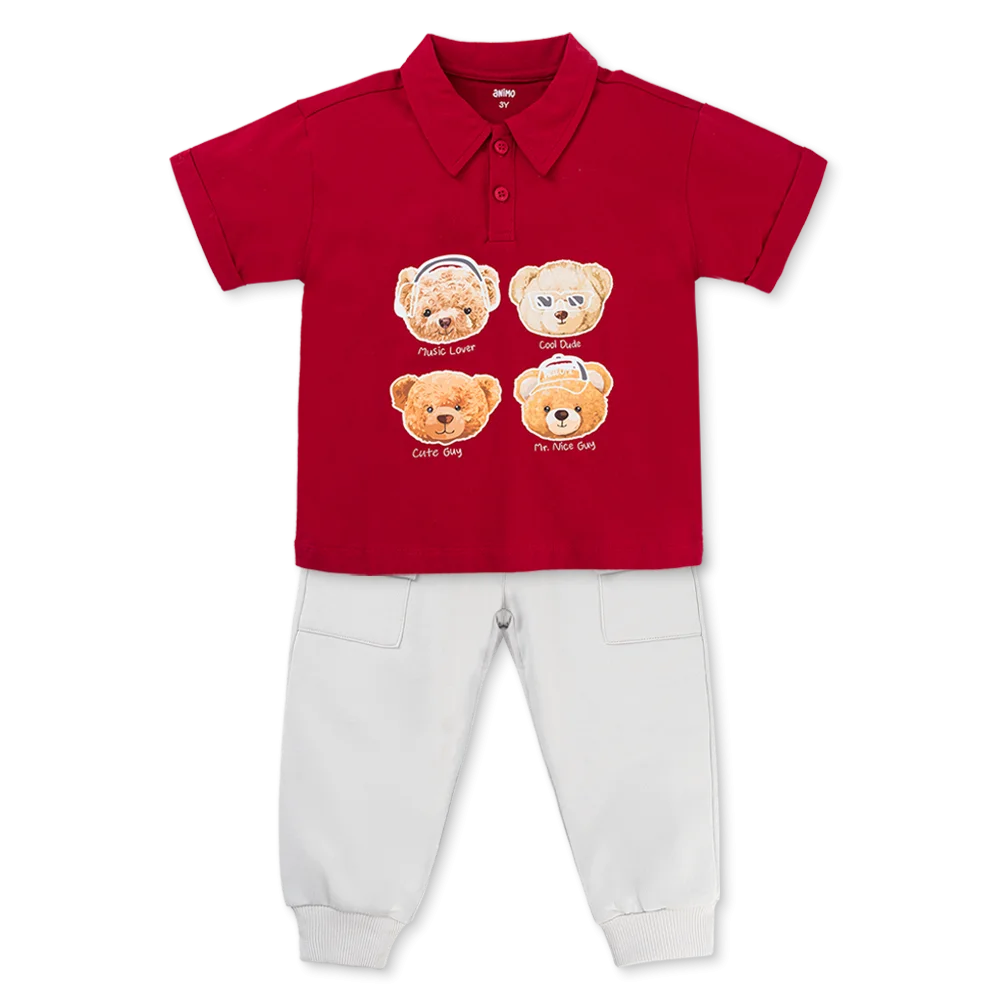 Bộ polo bé trai tay ngắn quần dài Animo HN1125004 (1-6Y,Đỏ-xám, DD02)