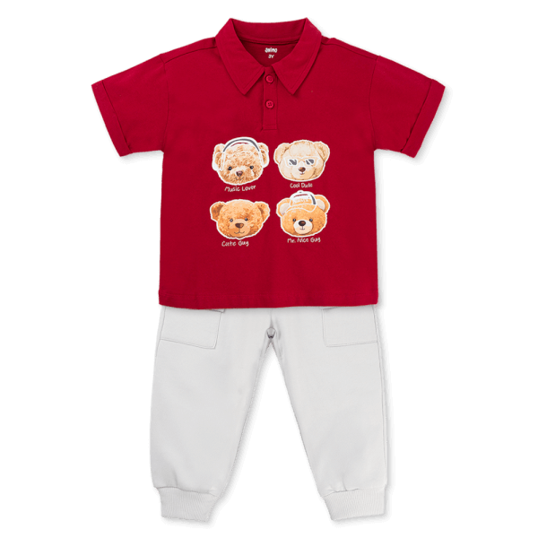 Bộ polo bé trai tay ngắn quần dài Animo HN1125004 (1-6Y,Đỏ-xám, DD02)