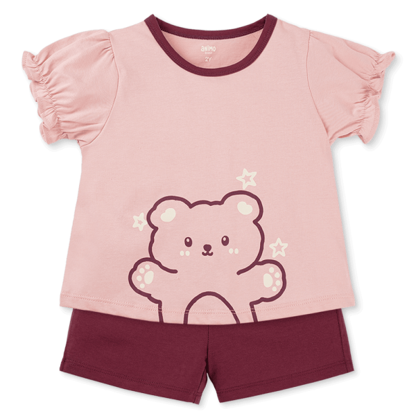 Bộ bé gái ngắn Animo Easy TX1025017 (1-4Y,Hồng-tía,DD02)