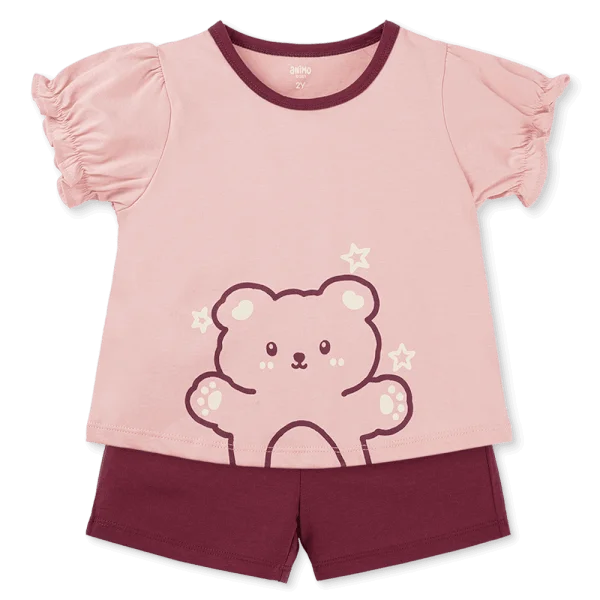 Bộ bé gái ngắn Animo Easy TX1025017 (1-4Y,Hồng-tía,DD02)