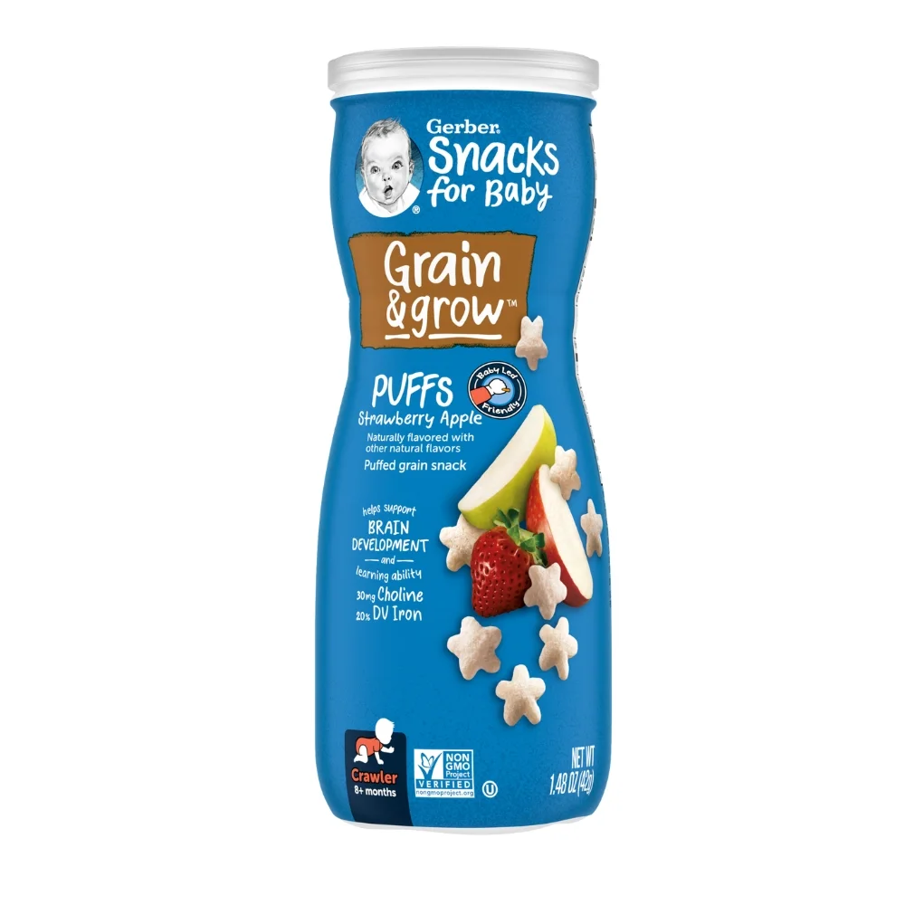 Thực phẩm bổ sung Bánh ăn dặm Gerber Puffs vị dâu táo *giao bao bì ngẫu nhiên*