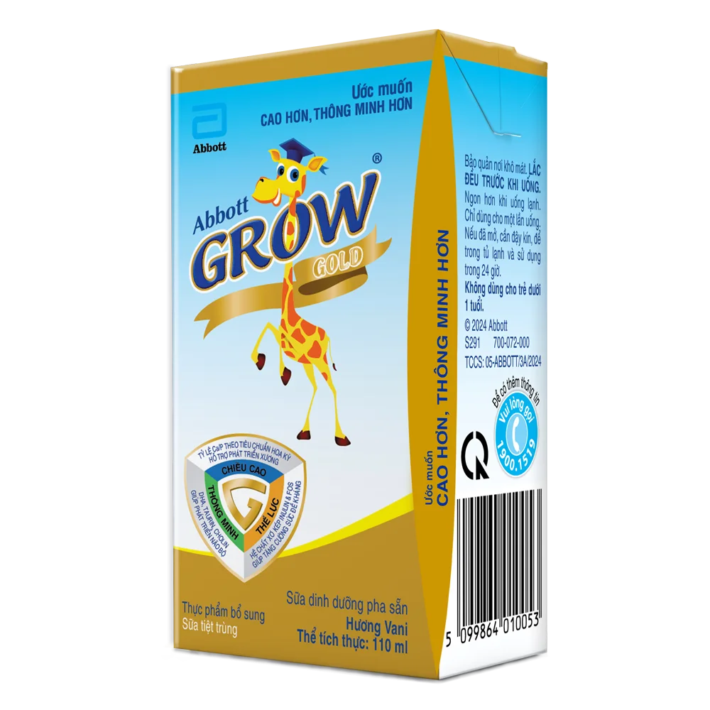 Combo 2 thùng Sữa Abbott Grow Gold hương vani 110ML - Lốc 4 (Từ 1 tuổi)