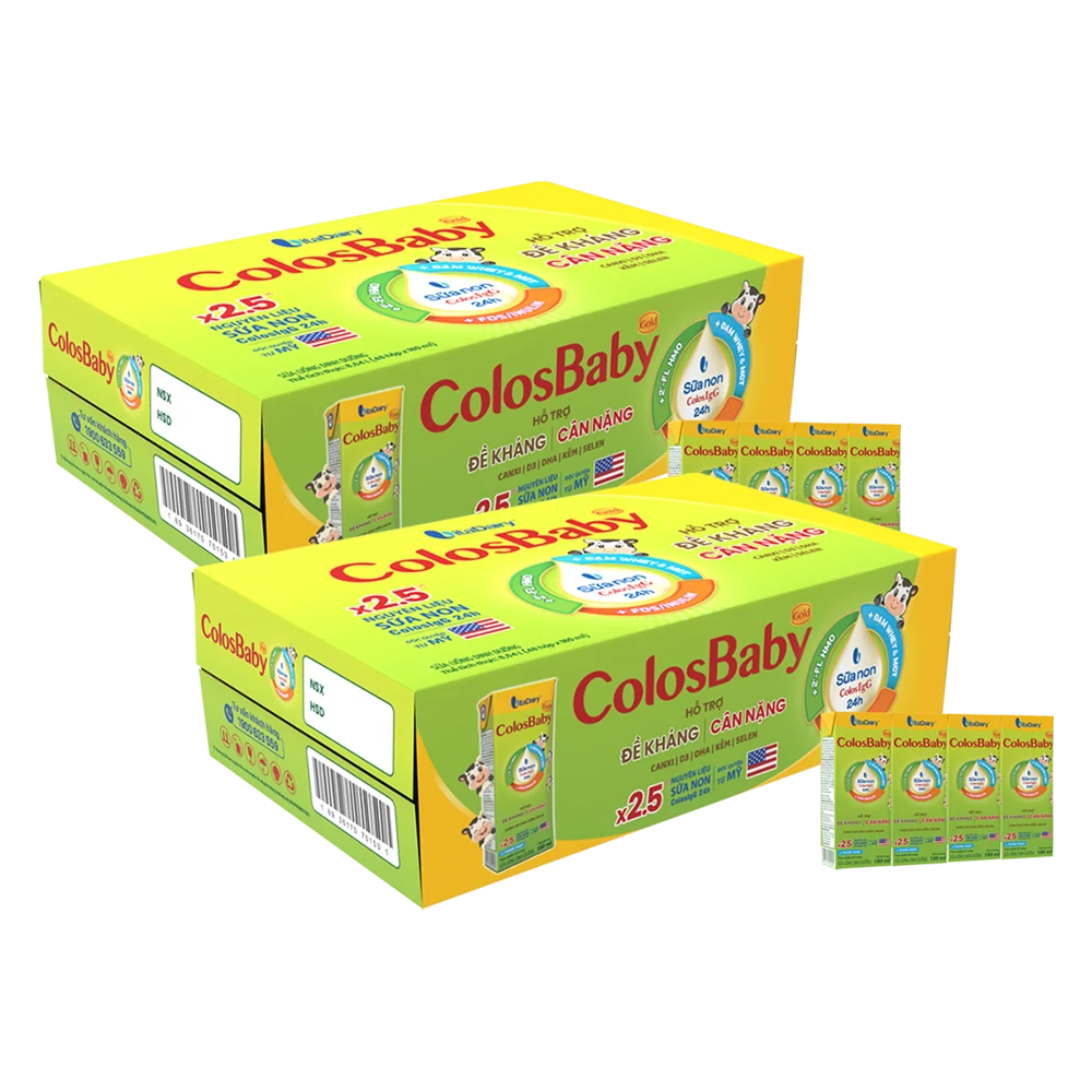 Combo 2 thùng sữa bột pha sẵn Colosbaby 180ml (lốc 4 hộp)