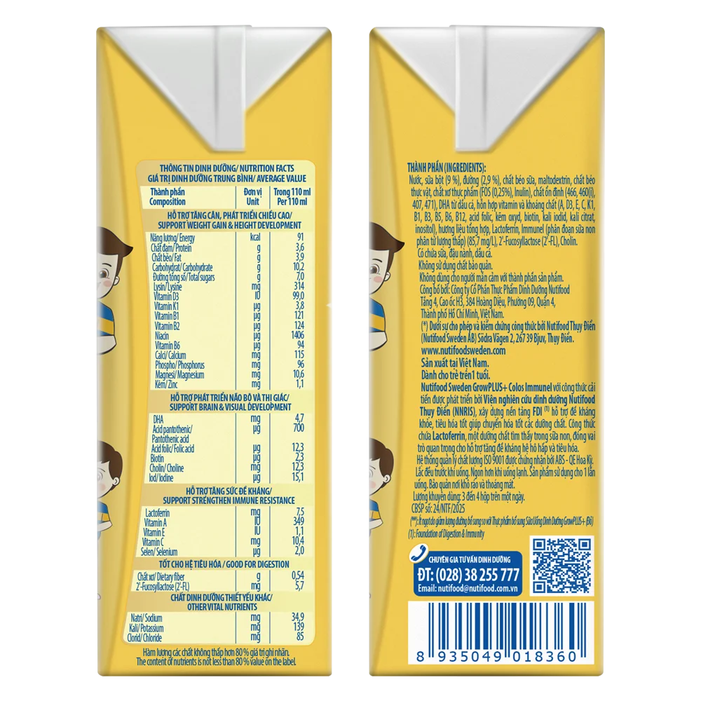 Combo 5 Thùng sữa GrowPLUS+ Colos Immunel, 4x110ml, 60 lốc (5 thùng 12 lốc hoặc 10 thùng 6 lốc)