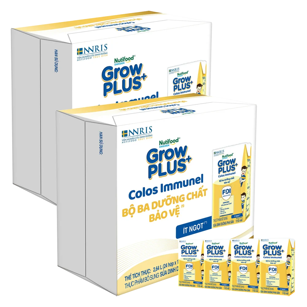 2 Thùng Sữa dinh dưỡng pha sẵn GrowPLUS+ Colos Immunel 110ml, lốc 4 hộp (Từ 1 tuổi)