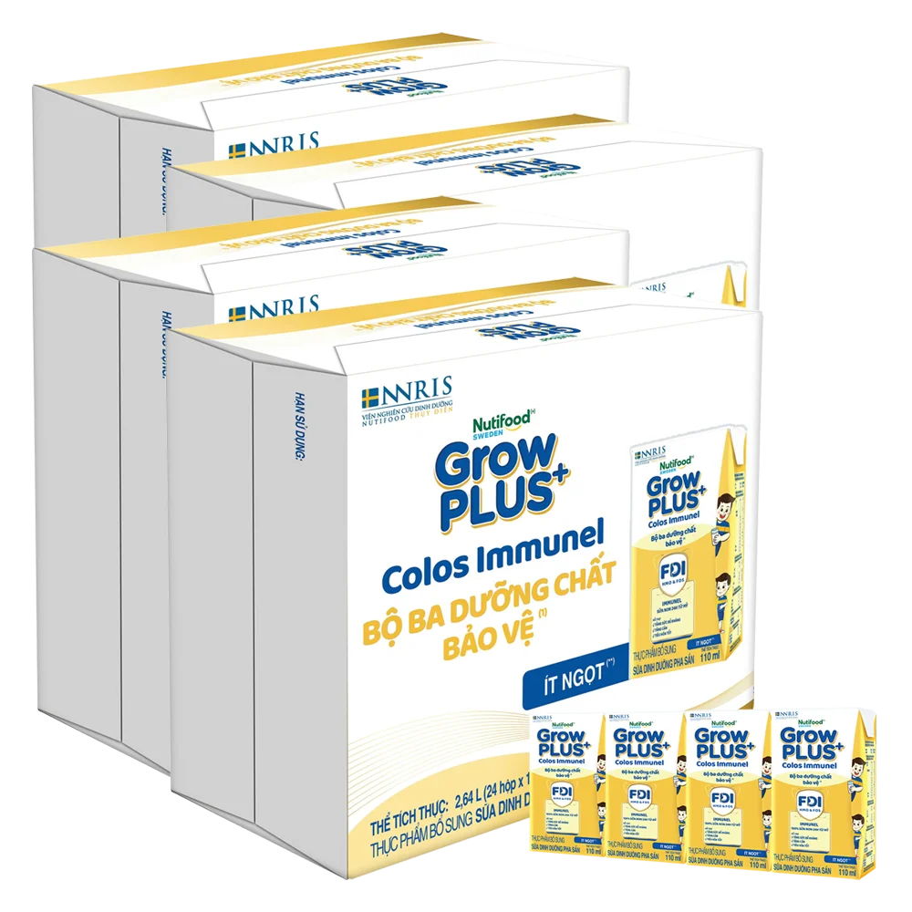 4 Thùng Sữa dinh dưỡng pha sẵn GrowPLUS+ Colos Immunel 110ml, lốc 4 hộp (Từ 1 tuổi)