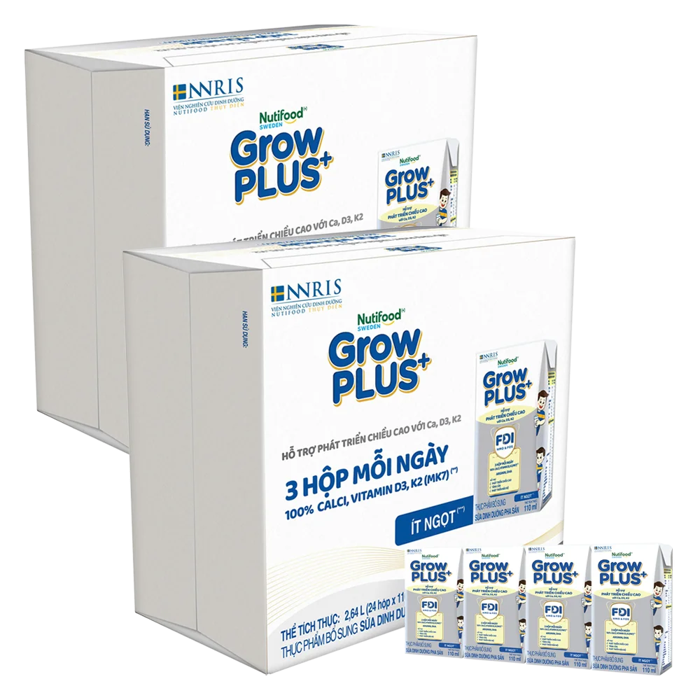 2 thùng Sữa dinh dưỡng pha sẵn GrowPLUS+ (Bạc) 110ml, lốc 4 hộp (Từ 1 tuổi)