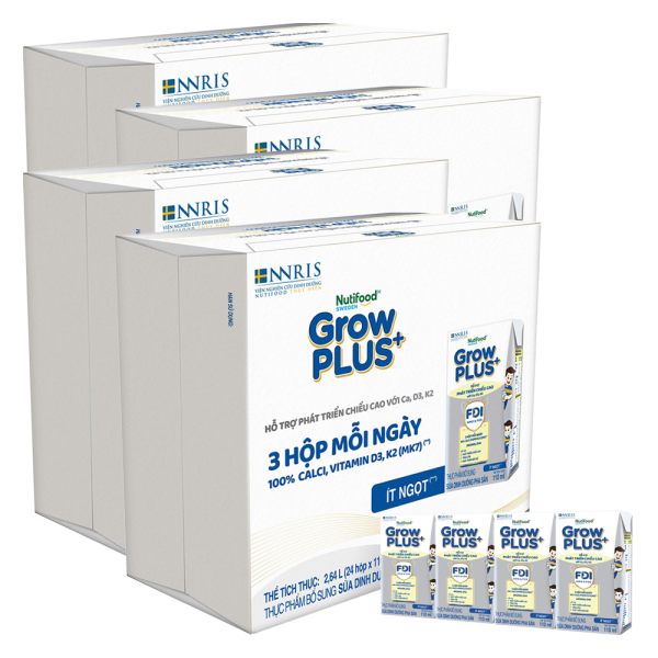 4 Thùng Sữa dinh dưỡng pha sẵn GrowPLUS+ (Bạc) 110ml, lốc 4 hộp (Từ 1 tuổi)