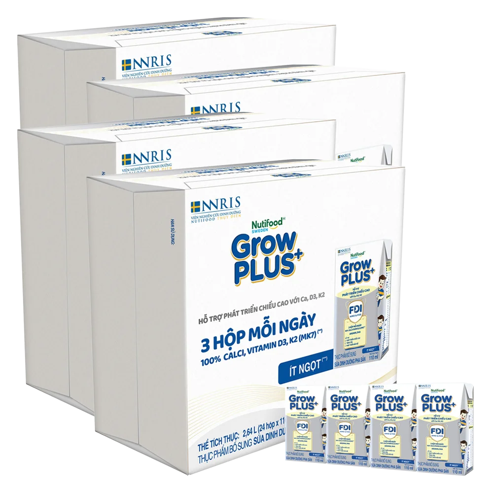 4 Thùng Sữa dinh dưỡng pha sẵn GrowPLUS+ (Bạc) 110ml, lốc 4 hộp (Từ 1 tuổi)