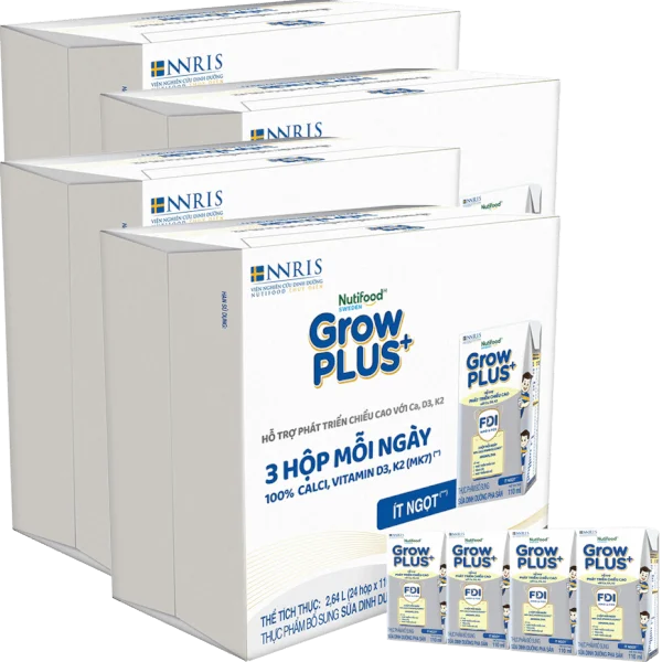 4 Thùng Sữa dinh dưỡng pha sẵn GrowPLUS+ (Bạc) 110ml, lốc 4 hộp (Từ 1 tuổi)