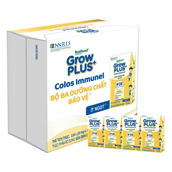 Thùng Sữa dinh dưỡng pha sẵn GrowPLUS+ Colos Immunel 110ml, lốc 4 hộp (Từ 1 tuổi)