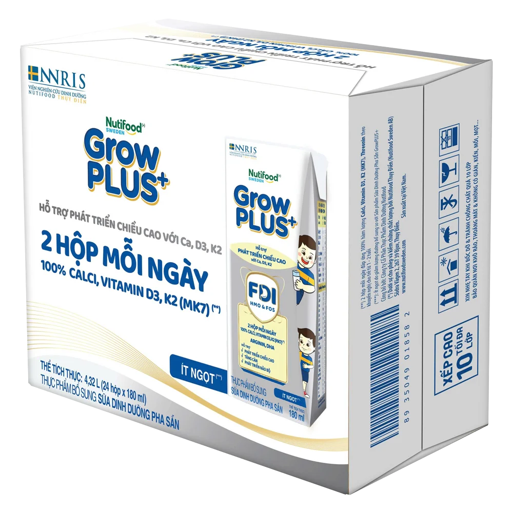 4 Thùng Sữa dinh dưỡng pha sẵn GrowPLUS+ (Bạc) 180ml, lốc 4 hộp (Từ 1 tuổi)