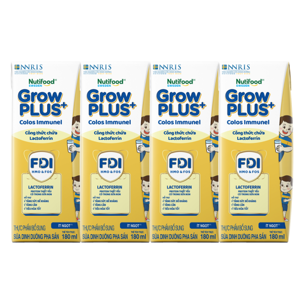 Sữa GrowPLUS+ Colos Immunel 180ml, lốc 4 hộp (Trên 1 tuổi)