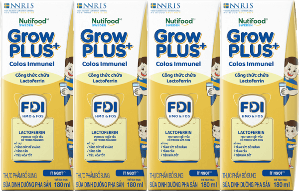 Sữa GrowPLUS+ Colos Immunel 180ml, lốc 4 hộp (Trên 1 tuổi)