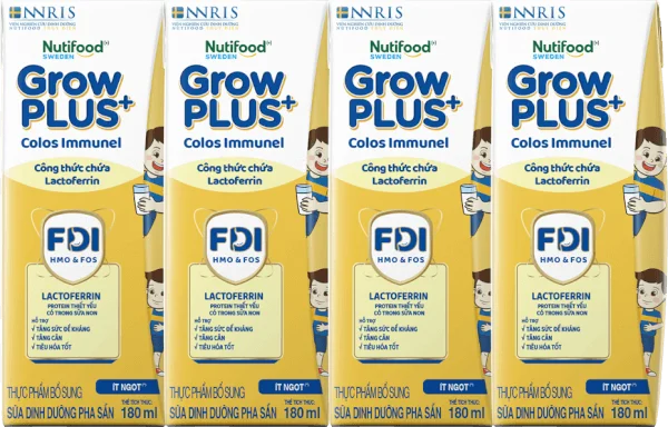 Sữa GrowPLUS+ Colos Immunel 180ml, lốc 4 hộp (Trên 1 tuổi)