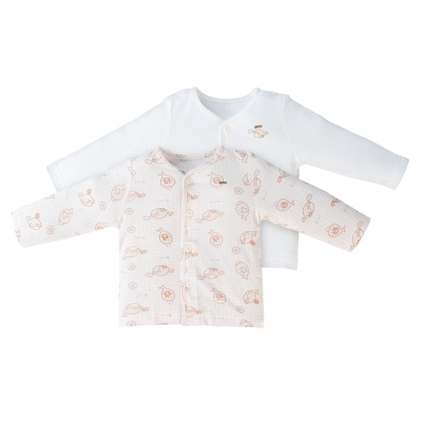 Set 2 áo sơ sinh cài giữa tay dài Animo Easy KV0724003 (0-9M,Trắng-HT Cá)