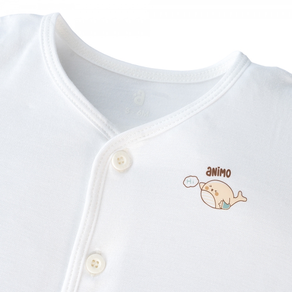 Set 2 áo sơ sinh cài giữa tay dài Animo Easy KV0724003 (0-9M,Trắng-HT Cá)