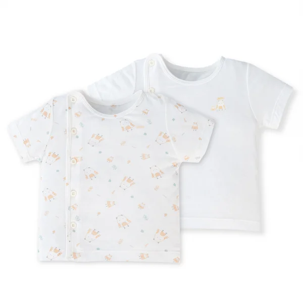 Set 2 áo sơ sinh cài chéo tay ngắn Animo Easy KV0724002 (NB-9M,Trắng-HT Chim non)