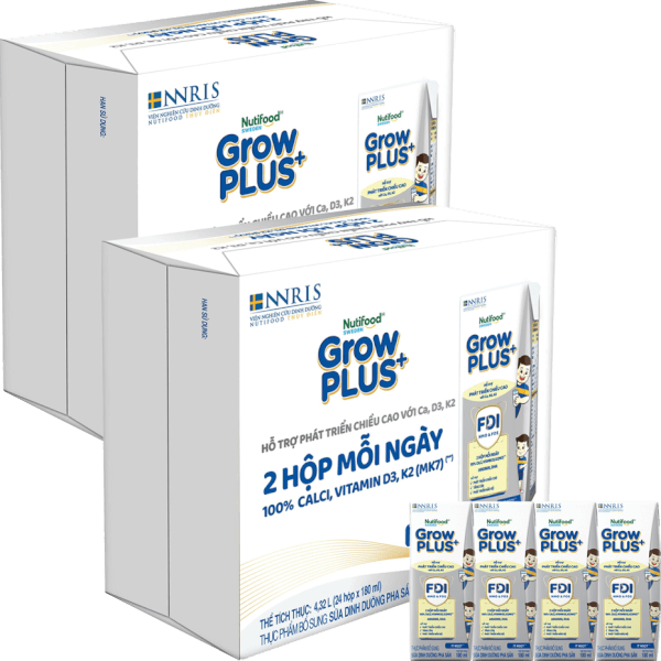2 Thùng Sữa dinh dưỡng pha sẵn GrowPLUS+ (Bạc) 180ml, lốc 4 hộp (Từ 1 tuổi)