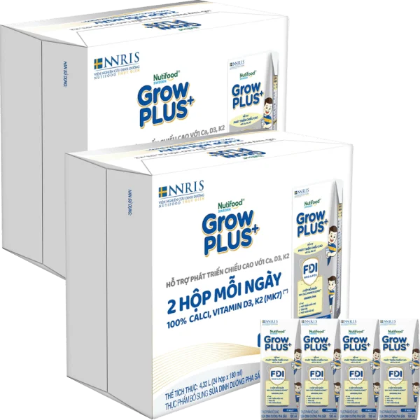 2 Thùng Sữa dinh dưỡng pha sẵn GrowPLUS+ (Bạc) 180ml, lốc 4 hộp (Từ 1 tuổi)