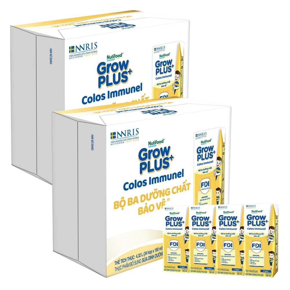 2 Thùng Sữa dinh dưỡng pha sẵn GrowPLUS+ Colos Immunel 180ml, lốc 4 hộp (Từ 1 tuổi)