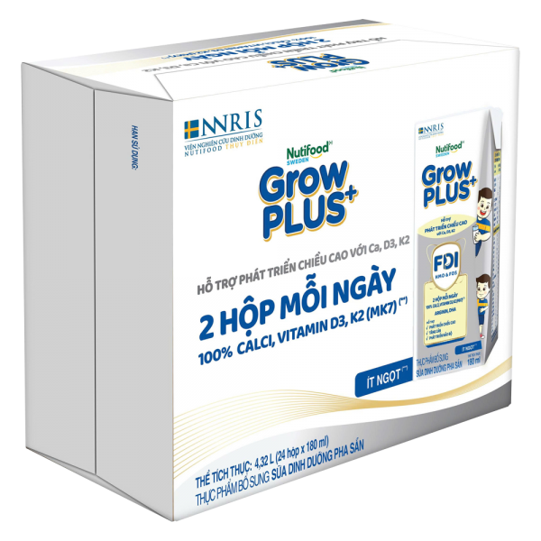 Thùng Sữa dinh dưỡng pha sẵn GrowPLUS+ (Bạc) 180ml, lốc 4 hộp (Từ 1 tuổi)