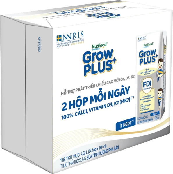 Thùng Sữa dinh dưỡng pha sẵn GrowPLUS+ (Bạc) 180ml, lốc 4 hộp (Từ 1 tuổi)