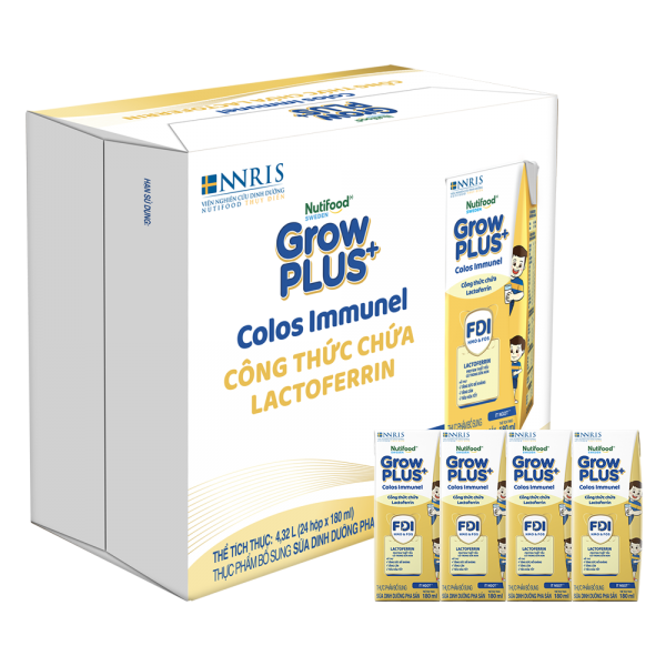 Thùng Sữa dinh dưỡng pha sẵn GrowPLUS+ Colos Immunel 180ml, lốc 4 hộp (Từ 1 tuổi)