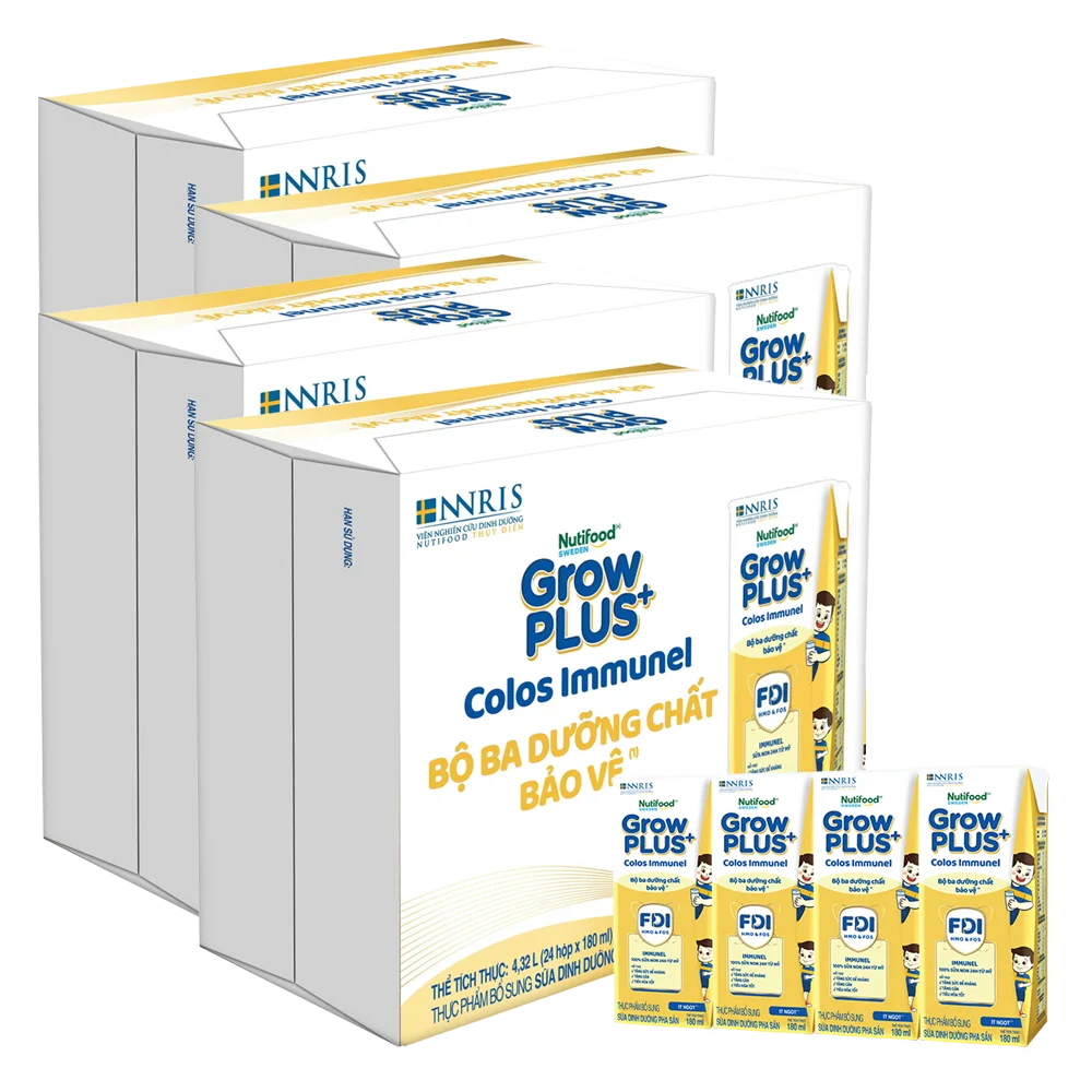 4 Thùng Sữa dinh dưỡng pha sẵn GrowPLUS+ Colos Immunel 180ml, lốc 4 hộp (Từ 1 tuổi)