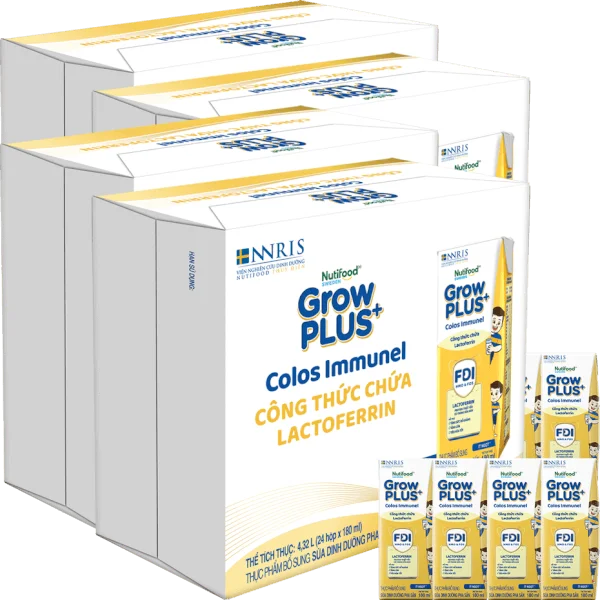 4 Thùng Sữa dinh dưỡng pha sẵn GrowPLUS+ Colos Immunel 180ml, lốc 4 hộp (Từ 1 tuổi)