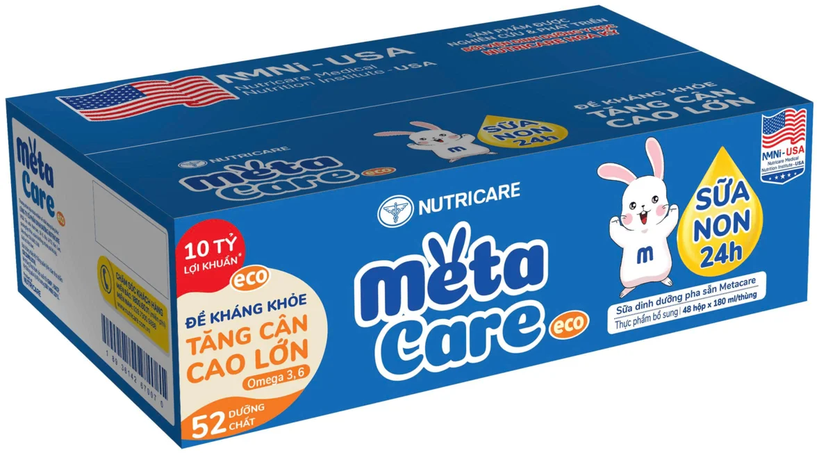 Thùng Sữa dinh dưỡng pha sẵn MetaCare Eco 180ml, Lốc 4 hộp (Từ 1 tuổi)