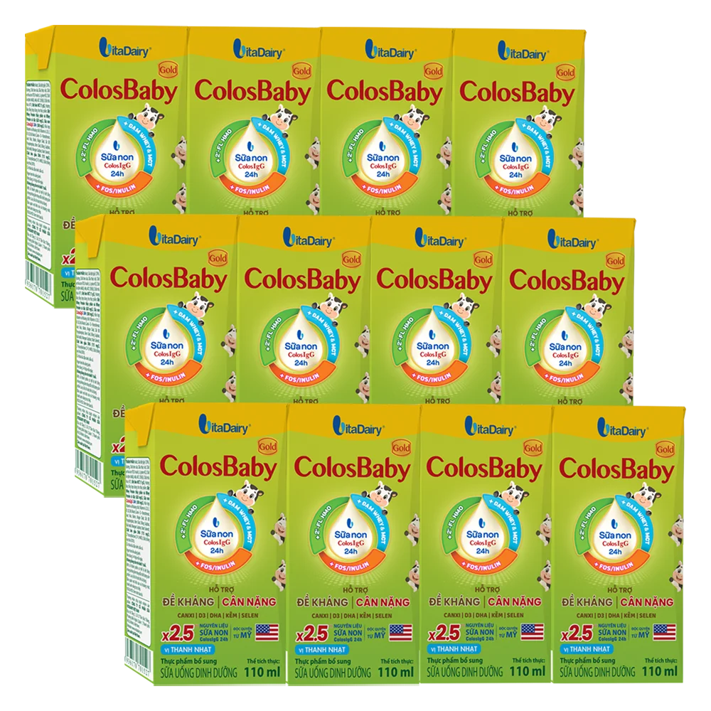 Combo 3 lốc Sữa uống dinh dưỡng Colosbaby 110ml, lốc 4 hộp (trên 1 tuổi)