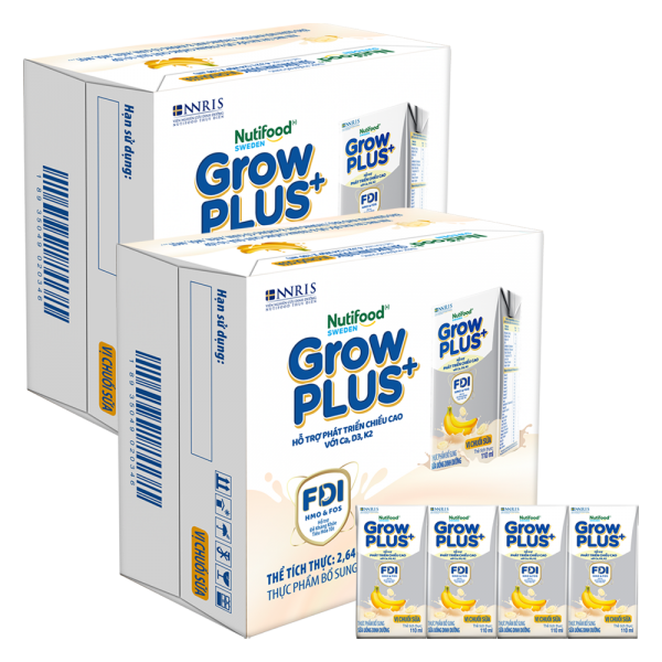 2 thùng sữa bột pha sẵn GrowPLUS+ vị chuối 110ml (lốc 4 hộp) (Trên 1 tuổi)