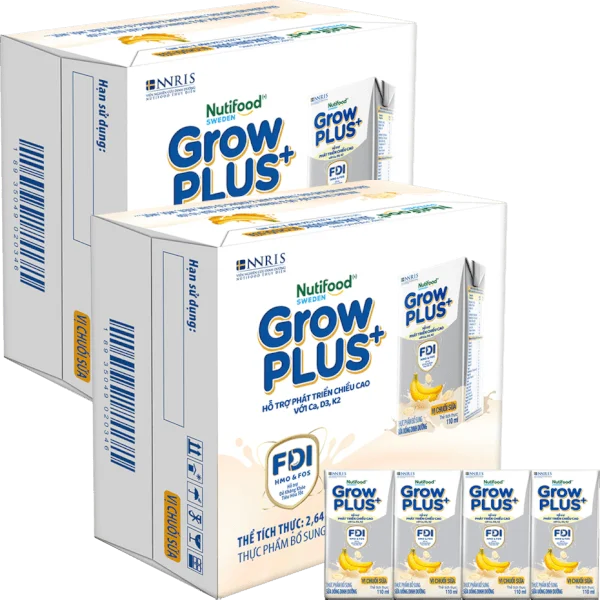2 thùng sữa bột pha sẵn GrowPLUS+ vị chuối 110ml (lốc 4 hộp) (Trên 1 tuổi)