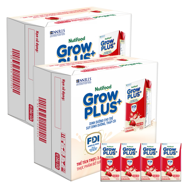 2 thùng sữa bột pha sẵn GrowPLUS+ vị dâu 110ml (lốc 4 hộp) (Trên 1 tuổi)