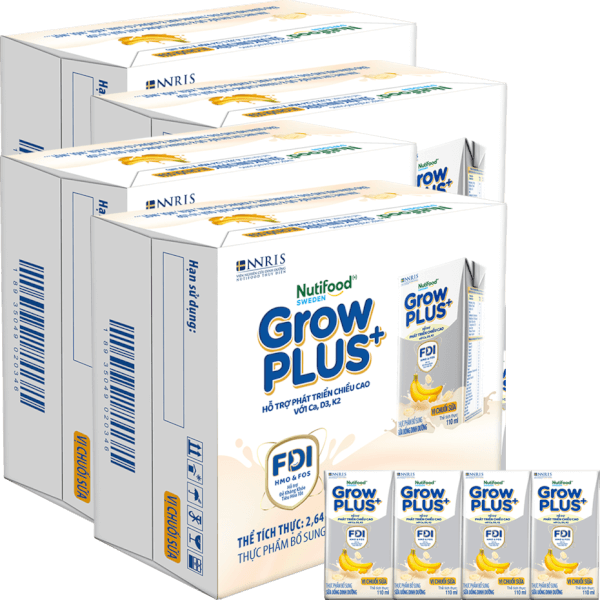 4 thùng sữa bột pha sẵn GrowPLUS+ vị chuối 110ml (lốc 4 hộp) (Trên 1 tuổi)