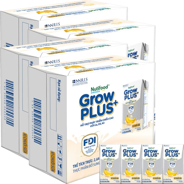 4 thùng sữa bột pha sẵn GrowPLUS+ vị chuối 110ml (lốc 4 hộp) (Trên 1 tuổi)