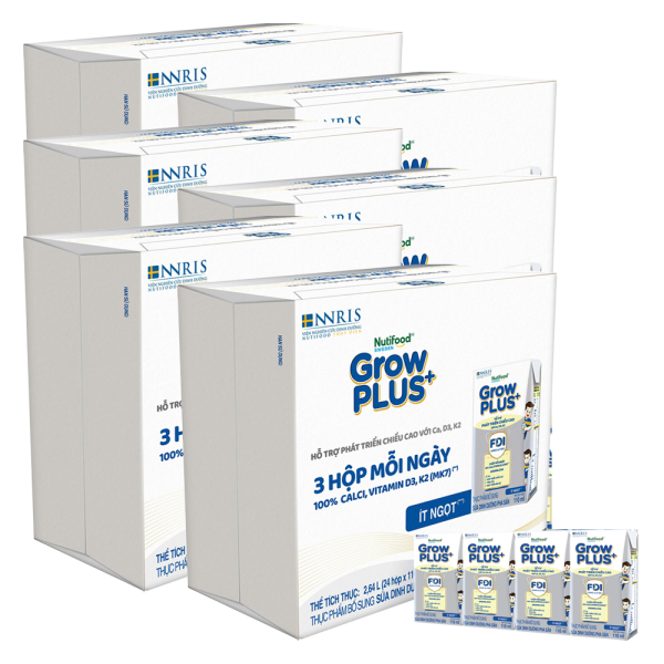 6 Thùng Sữa dinh dưỡng pha sẵn GrowPLUS+ (Bạc) 110ml, lốc 4 hộp (Từ 1 tuổi)