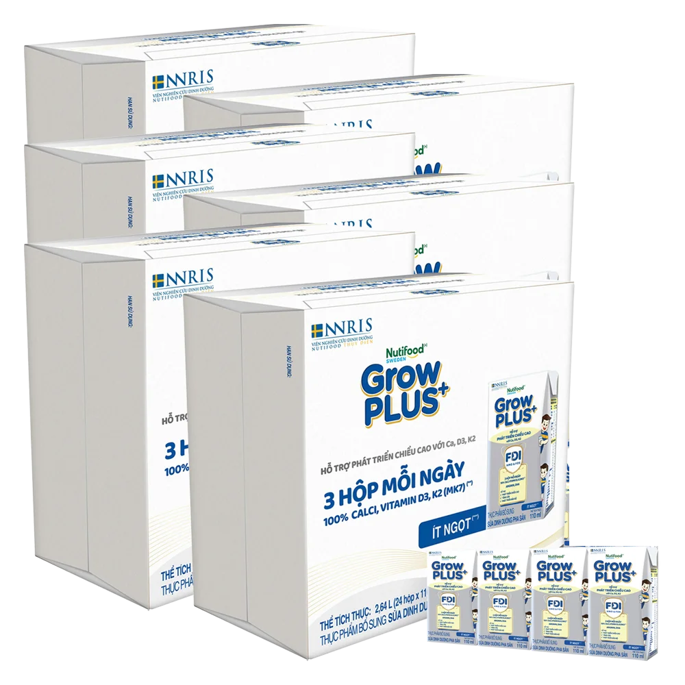 6 Thùng Sữa dinh dưỡng pha sẵn GrowPLUS+ (Bạc) 110ml, lốc 4 hộp (Từ 1 tuổi)