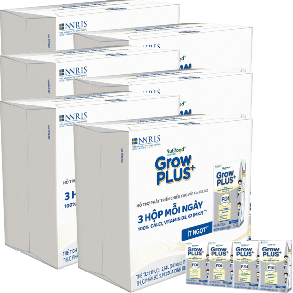 6 Thùng Sữa dinh dưỡng pha sẵn GrowPLUS+ (Bạc) 110ml, lốc 4 hộp (Từ 1 tuổi)