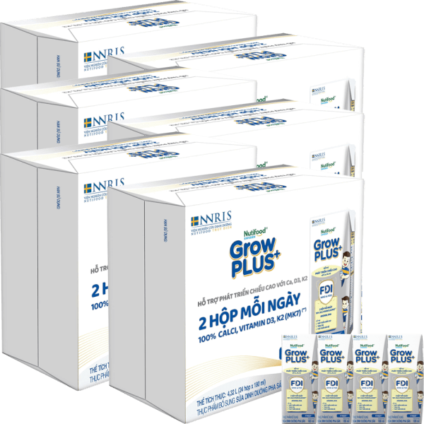 6 Thùng Sữa dinh dưỡng pha sẵn GrowPLUS+ (Bạc) 180ml, lốc 4 hộp (Từ 1 tuổi)