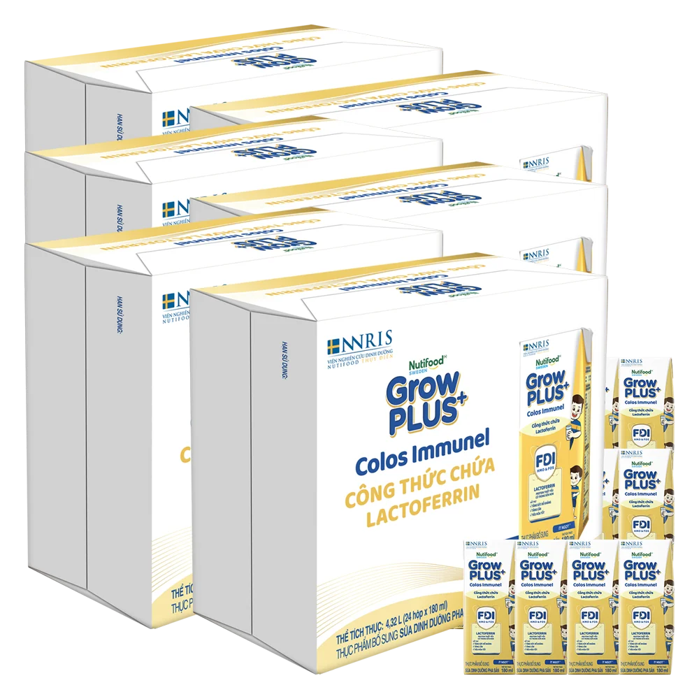 6 Thùng Sữa dinh dưỡng pha sẵn GrowPLUS+ Colos Immunel 180ml, lốc 4 hộp (Từ 1 tuổi)