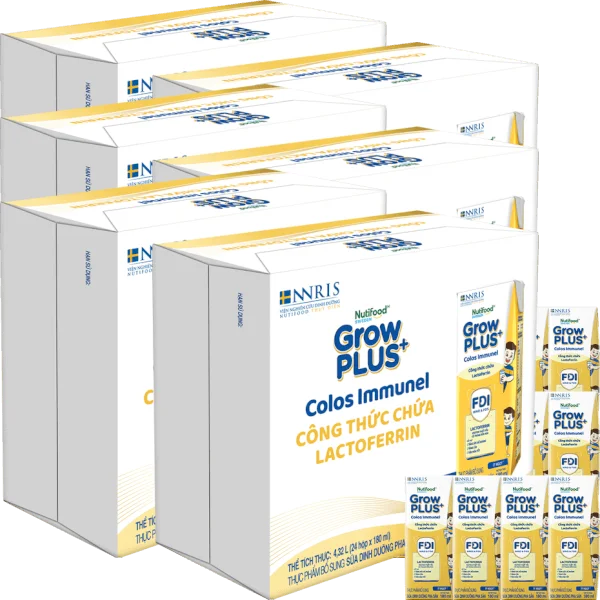 6 Thùng Sữa dinh dưỡng pha sẵn GrowPLUS+ Colos Immunel 180ml, lốc 4 hộp (Từ 1 tuổi)